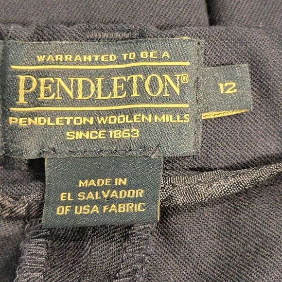 Pendleton Virgin Wool Dress Pants Trousers Women 12 Navy Blue Flat Front Pockets - Picture 8 of 12